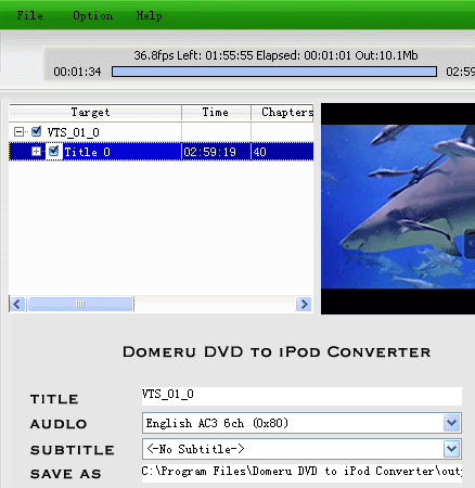 Domeru DVD to iPod Converter Screenshot 1