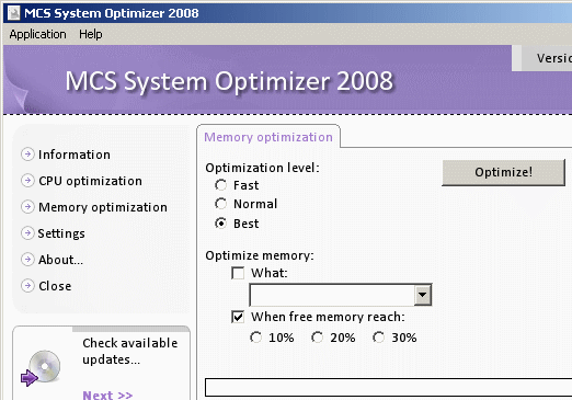 MCS System Optimizer 2008 Screenshot 1