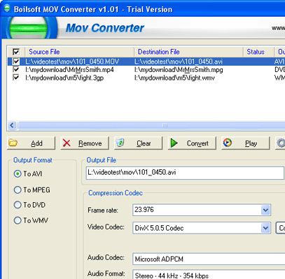 Boilsoft MOV Converter Screenshot 1