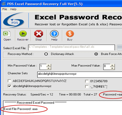 MS XLS Password Recovery Screenshot 1
