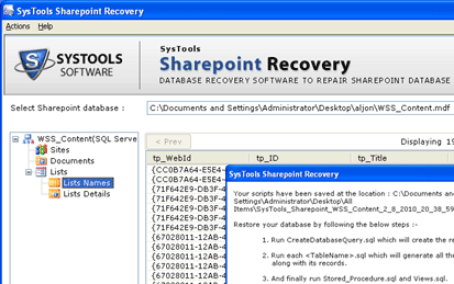SharePoint Database Recovery Screenshot 1