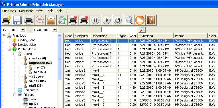 PrinterAdmin Print Job Manager Screenshot 1