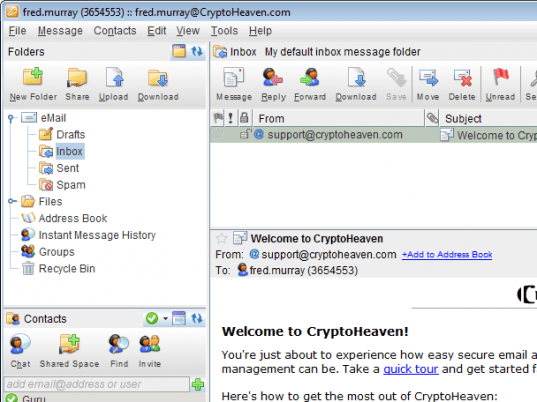 CryptoHeaven Secure Email Screenshot 1