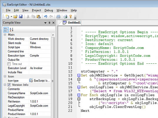 ExeScript VBScript Editor Screenshot 1