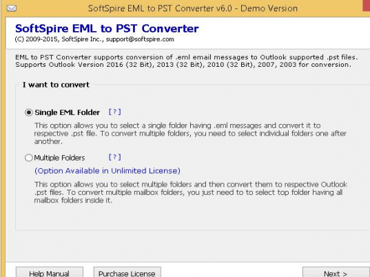 SoftSpire EML to PST Converter Screenshot 1