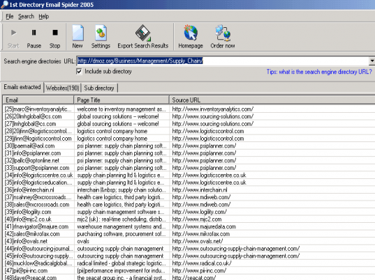 1st Directory Email Spider 2006 Screenshot 1