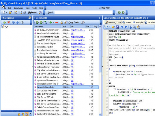 SQL Code Library Screenshot 1