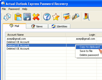 Actual Outlook Express Password Recovery Screenshot 1