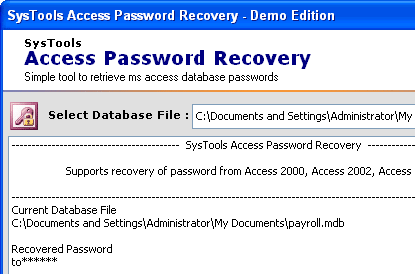 Access Password Recovery Software Screenshot 1