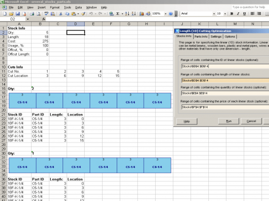 1DCutX - Length Cutting Add-In for Excel Screenshot 1
