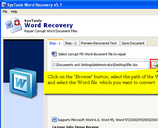 Damage DOC File Recovery Screenshot 1