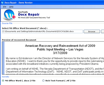 Word File Recovery Screenshot 1