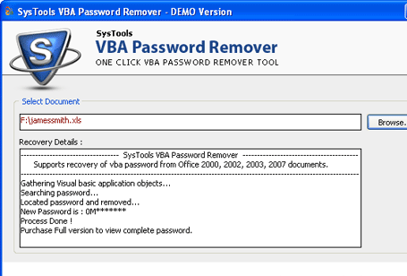 Software for VBA Password Recovery Screenshot 1