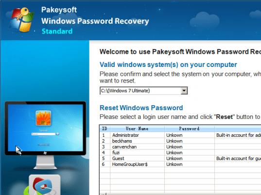 Bypass Windows 7 Password Software Screenshot 1