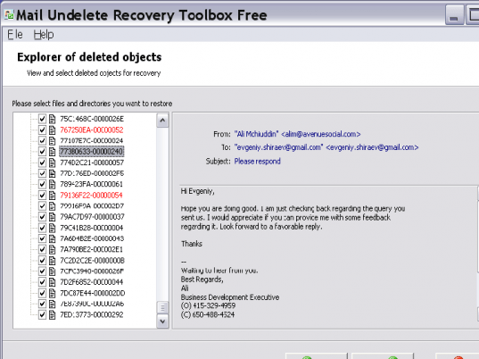 Mail Undelete Recovery Toolbox Free Screenshot 1