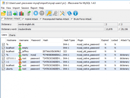 JRecoverer for MySQL Passwords Screenshot 1