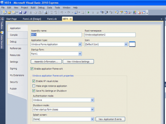 Microsoft Visual Basic 2010 Express Screenshot 1