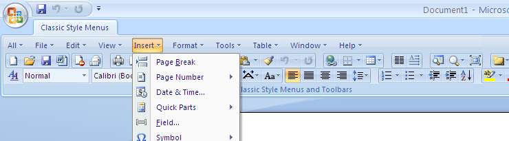 Classic Style Menus for Office 2007 Screenshot 1