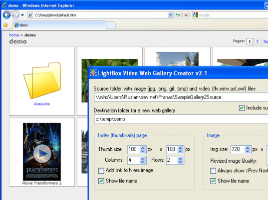 LightBox Video Web Gallery Creator Screenshot 1