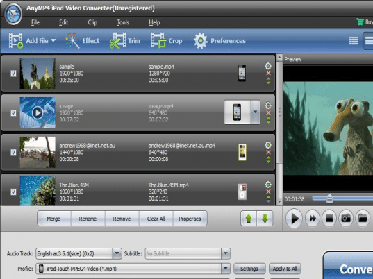 AnyMP4 iPod Video Converter Screenshot 1