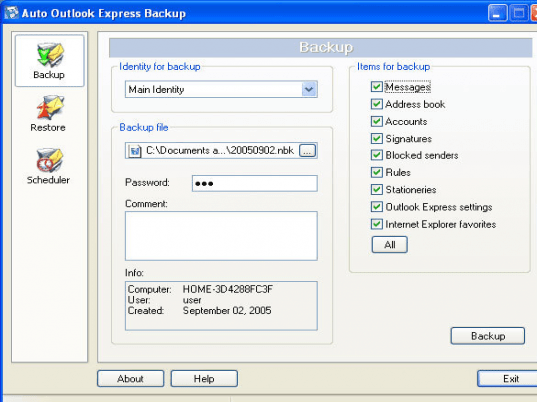 Auto Outlook Express Backup Screenshot 1