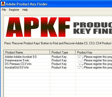 APKF Adobe Product Key Finder Screenshot 1
