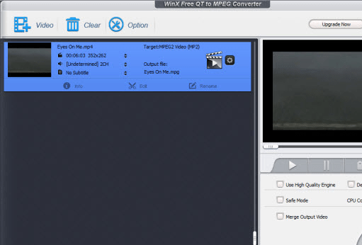 WinX Free QT to MPEG Converter Screenshot 1