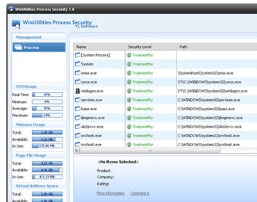 WinUtilities Process Security Screenshot 1