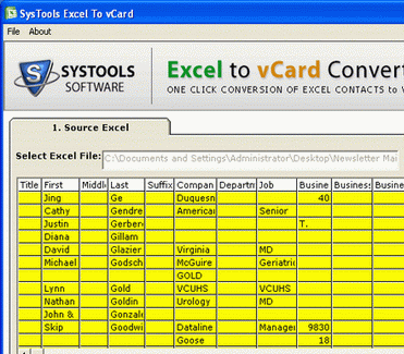 Excel to vCard Conversion Screenshot 1