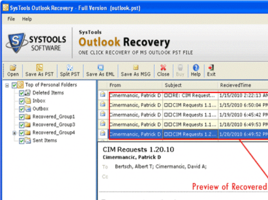 Outlook Email Restore Software Screenshot 1