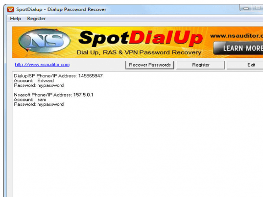 SpotDialup Password Recover Screenshot 1