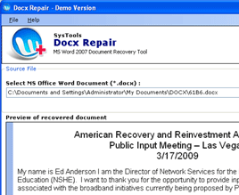 Word 2007 File Recovery Screenshot 1