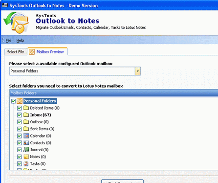 Display Outlook in Lotus Screenshot 1