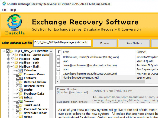 Recover Mailbox from EDB to PST Screenshot 1