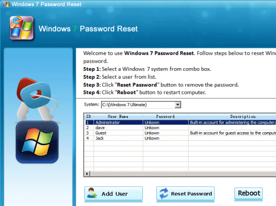 Windows 7 Administrator Password Reset Screenshot 1