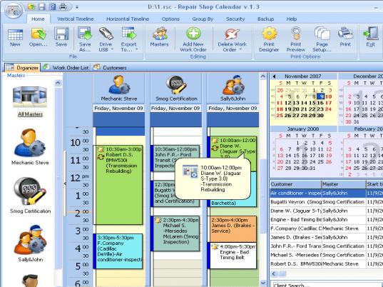 Repair Shop Calendar for Workgroup Screenshot 1