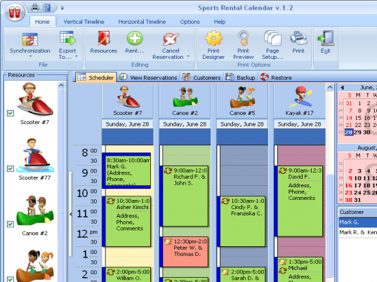 Sports Rental Calendar for Workgroup Screenshot 1