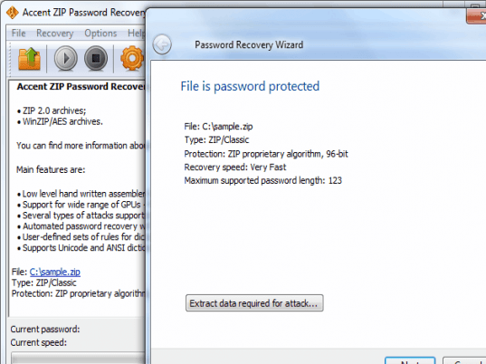 Accent ZIP Password Recovery Screenshot 1