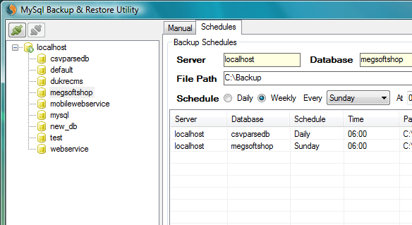 MySql Backup & Restore Utility Screenshot 1