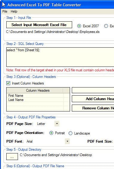Advanced Excel To PDF Table Converter Screenshot 1