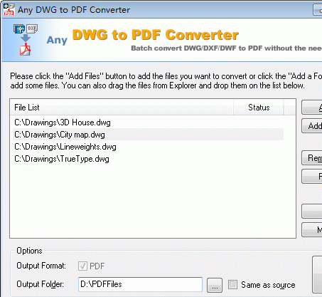 DWG to PDF Converter 2007 Screenshot 1