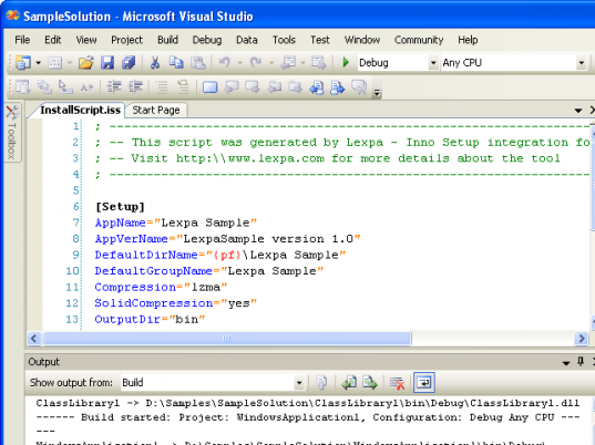 Lexpa InnoSetup for VS2008 Screenshot 1