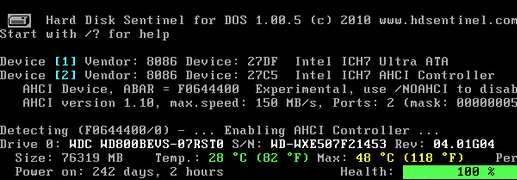 Hard Disk Sentinel DOS Screenshot 1