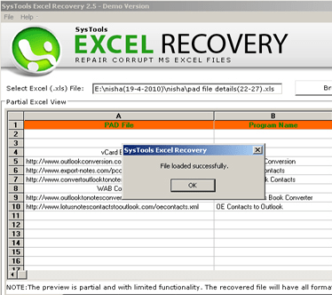 Excel Recovery Program Screenshot 1