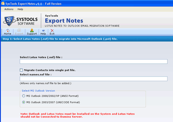 Migration Notes to Outlook Screenshot 1