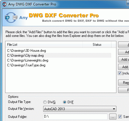 DWG to DXF Converter Pro 2010.11.10 Screenshot 1