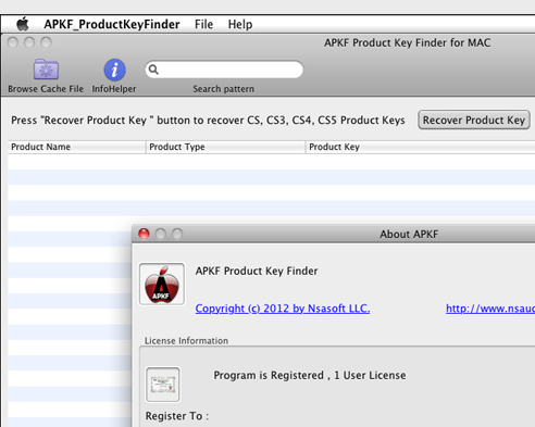 APKF MAC Product Key Finder Screenshot 1