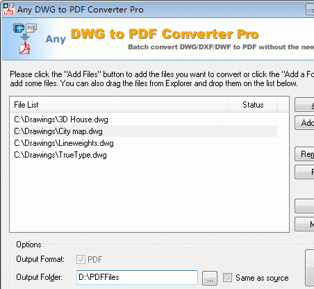 DWG to PDF Converter Pro 201207 Screenshot 1