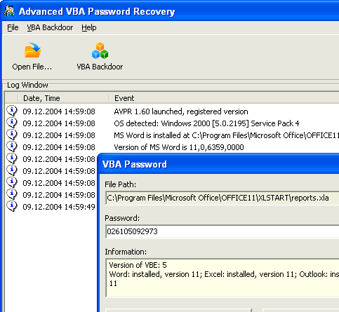 Advanced VBA Password Recovery Screenshot 1