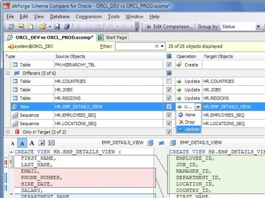 dbForge Schema Compare for Oracle Screenshot 1